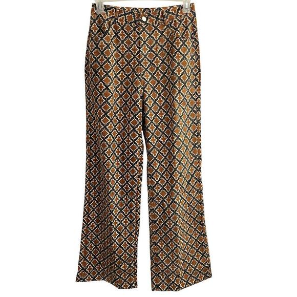 J.NNA Trousers Pants Women’s Size M High Rise Wide Leg Diamond Abstract Print - Picture 1 of 10